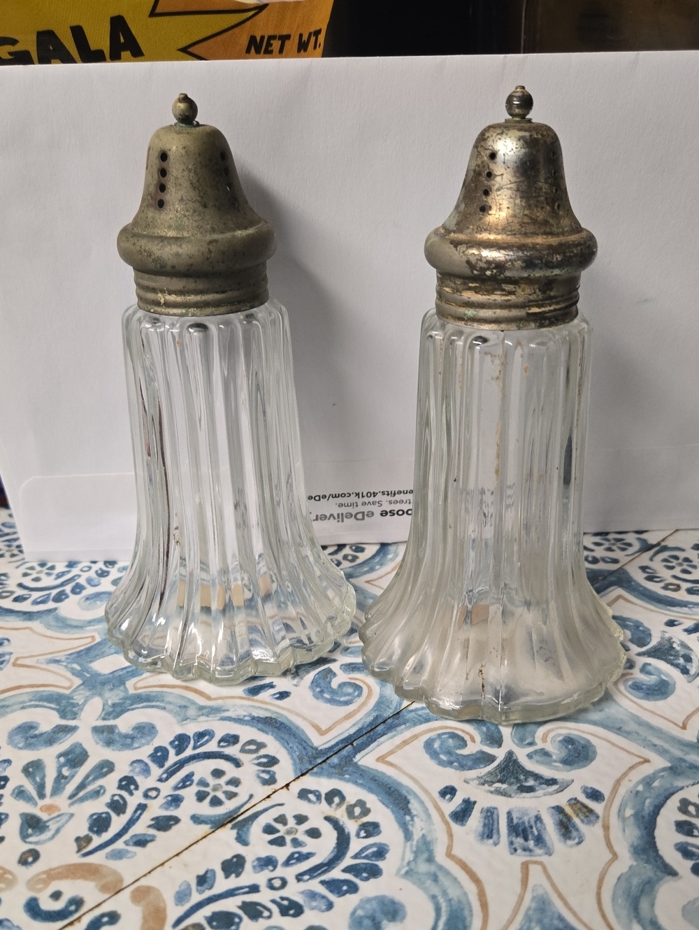 Vintage Clear Glass Salt & Pepper Shakers with Silver-Tone Tops